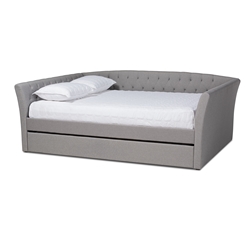 Baxton Studio Delora Modern and Contemporary Light Grey Fabric Upholstered Queen Size Daybed with Roll-Out Trundle Bed